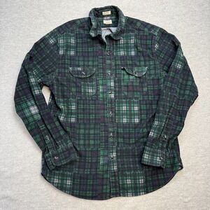 J Crew Shirt Mens Large Garment Dyed Corduroy Work Shirt Green Tartan Plaid‎